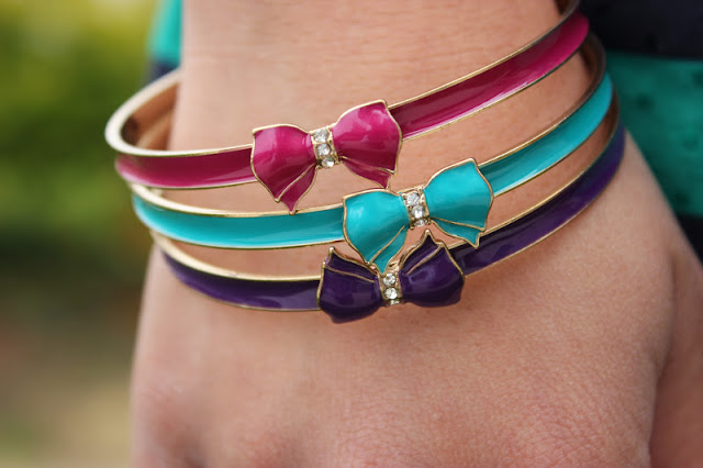 Forever 21 Magenta, Teal, Purple Bow Bracelets