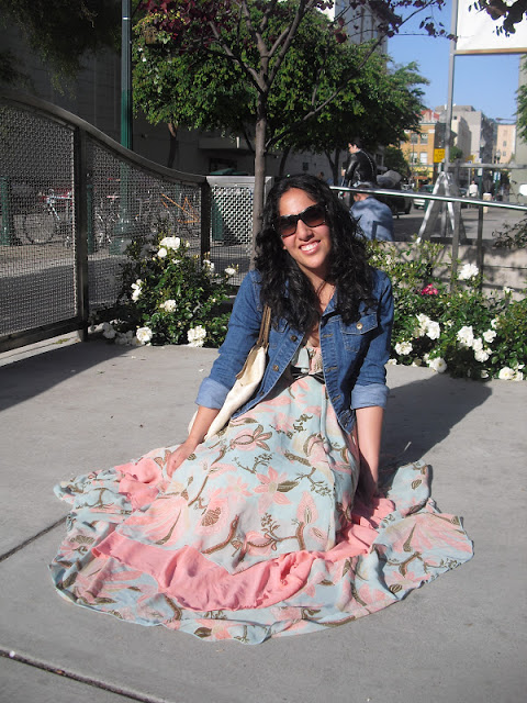 Pastel Print Maxi Dress and Denim Jacket