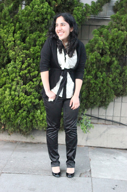 DVF Kailey Button Down and Black Slacks Outfit