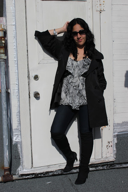 Black Trench and Thigh High Boots