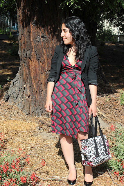 Blazer and DVF Wrap Dress Work Outfit