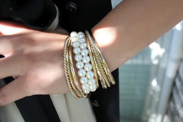 Forever 21 Gold Bangles Pearl Bracelet Arm Party