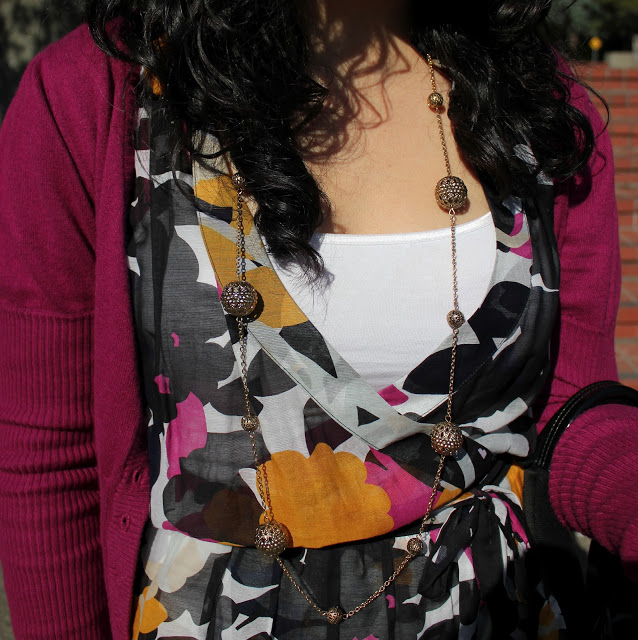 Floral Wrap Top and Gold Necklace