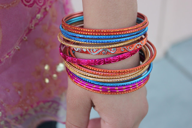 Colorful Orange, Pink, Blue Stacked Bangles