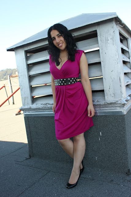 Magenta Dress and Black Studded Belt Outfit