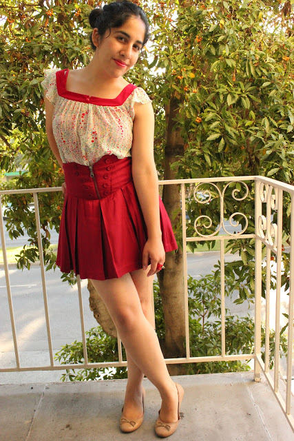 Floral Top and Red Skirt Outfit 