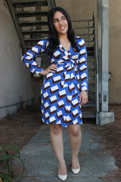 Diane von Furstenberg Blue Geometric Wrap Dress