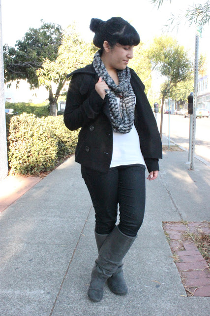 Peacoat and Boots Winter Outfit