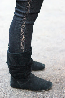 Lace Trimmed Jeans and Black Suede Boots