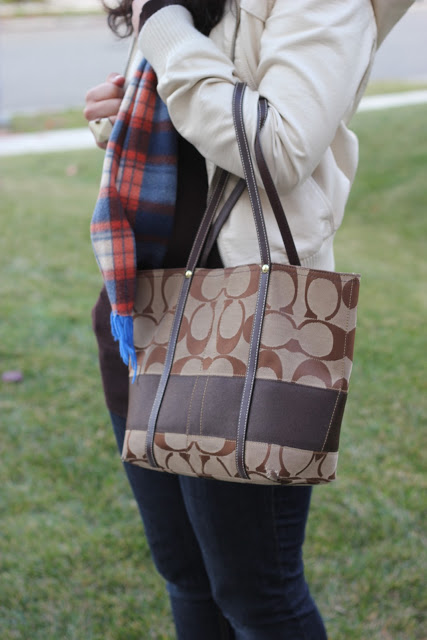 Plaid Scarf and Coach Purse