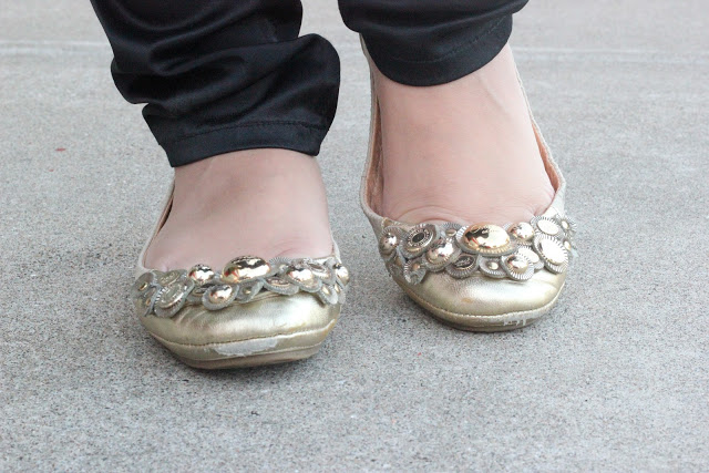 Embellished Gold Coach Flats