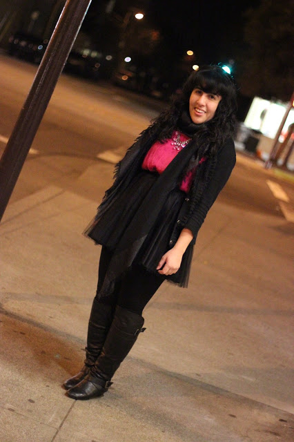 Cardigan, Skirt, Leggings, Boots