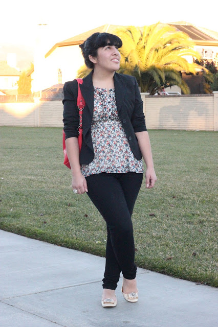 Blazer, Floral Top, Black Pants