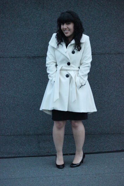 Winter Coat and Black Dress