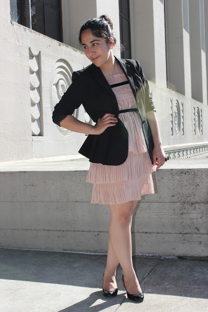 Pleated Pink DVF Dress with Blazer