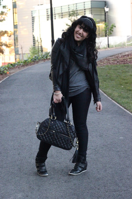 Leather Jacket and Wedge Sneakers