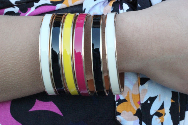 Pink, Black, White, and Yellow Bangles