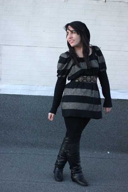 Striped Sweater Dress and Vintage Belt