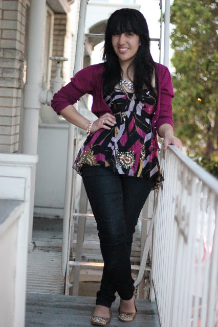 DVF Top, Cardigan and Jeans