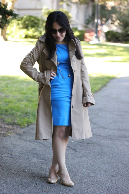 Trench and Blue Dress