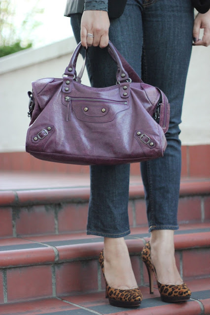 Plum Handbag and Leopard Pumps