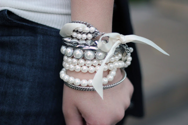 Pearls and Silver Bangle Arm Candy