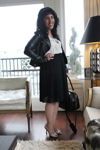 Leather Jacket and Ladylike Skirt