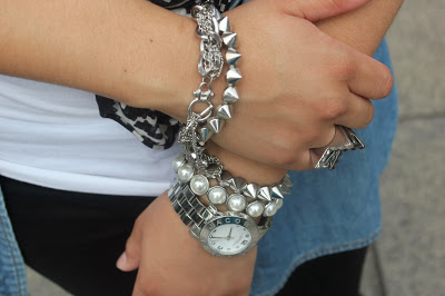 Silver Bangles and Watch Arm Party