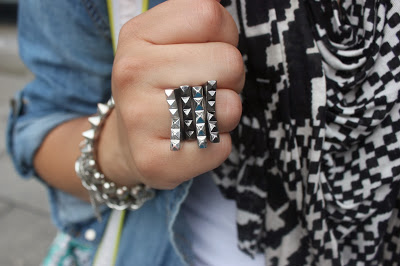 Stacked Rings and Patterned Scarf