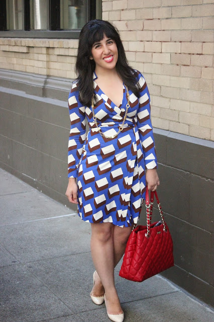 DVF Blue Geometric Wrap Dress