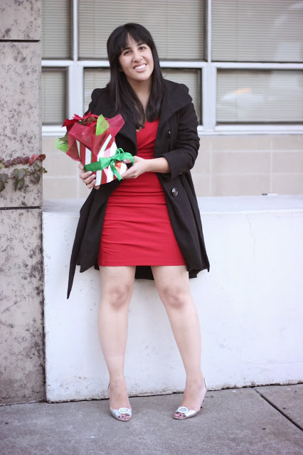 Red Holiday Dress and Black Princess Coat