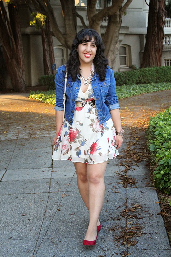 Denim Jacket and Floral Pinkblush Dress