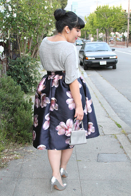 Floral Midi Skirt and Metallic Heels