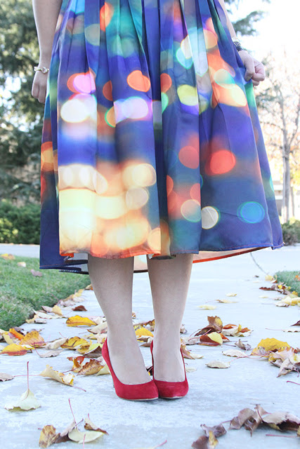 Chicwish Neon Lights Midi Skirt and Red Suede Heels