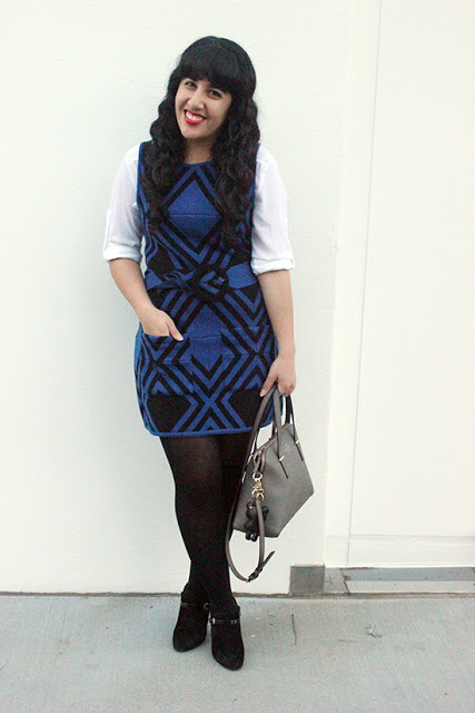 Alice + Olivia Black and Blue Wool Dress SF Winter Office Style