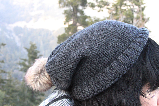 Grey Knit Pom Beanie Winter Cabin Outfit