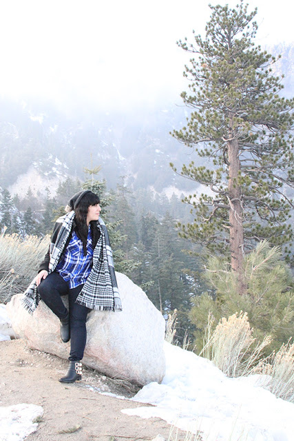 Big Bear Mountain Blanket Scarf and Boots Winter Outfit Inspiration