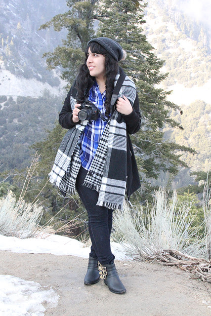 Winter Cabin Flannel Blanket Scarf Outfit Inspiration