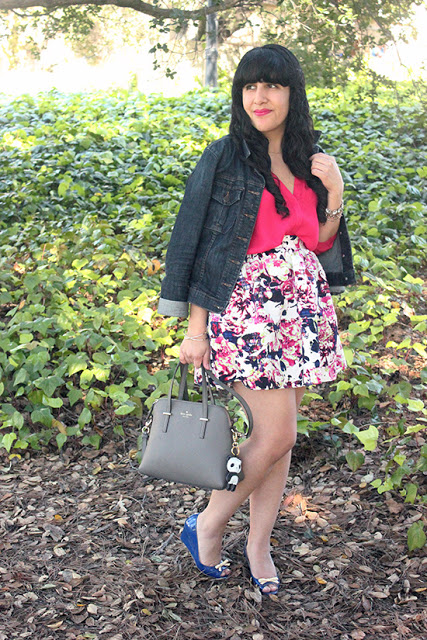 Jean Jacket and Floral Skirt Girly Spring Outfit