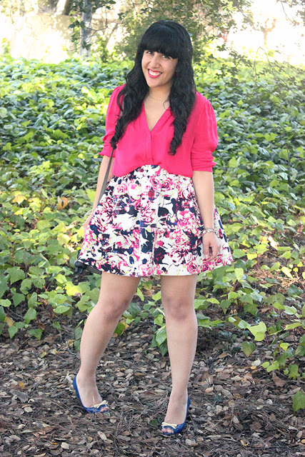 Joie Pink Silk Tie Blouse and Floral Skirt Spring Weekend Outfit