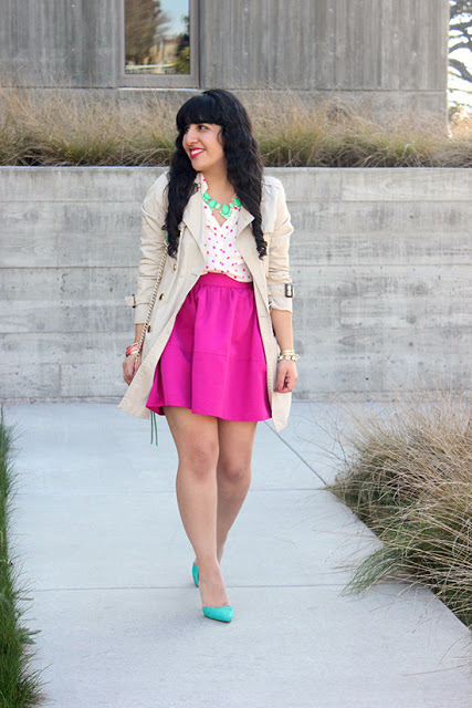 Pink Polka Dot Portofino Top and High Waist Skirt Spring Work Outfit