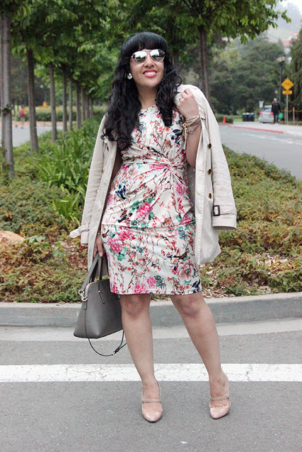 Trench Coat and Floral Dress SF Office Outfit