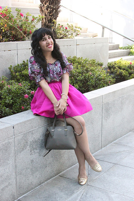 Floral Top and Pink High Waist Skirt Outfit