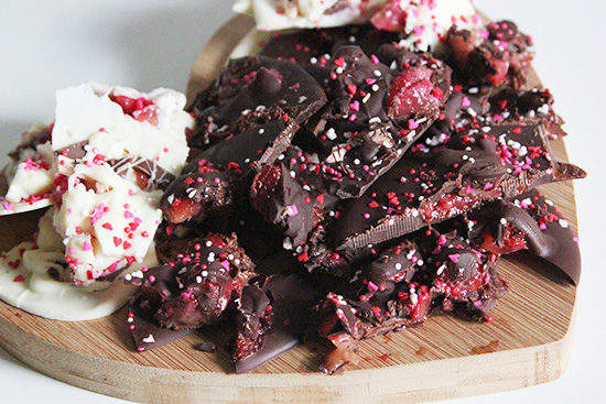 Valentine's Day Homemade Dark Chocolate Strawberry Bark Recipe