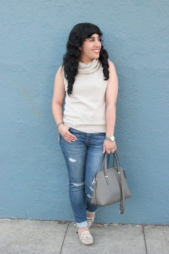 Sleeveless Knit Top and Madewell Rip and Repair Denim Outfit
