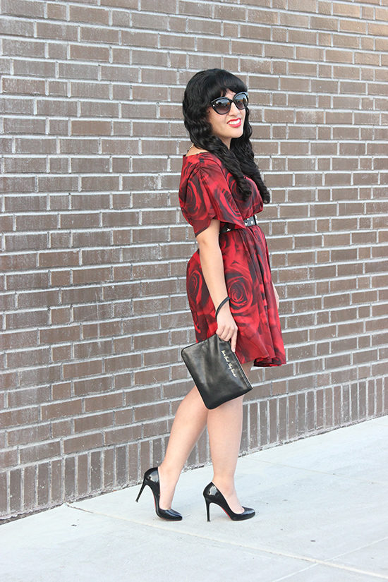 Alice + Olivia Rose Print Dress Valentine's Date Outfit Inspiration