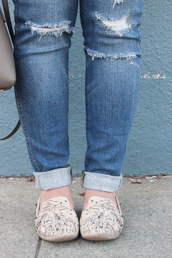 Madewell Rip and Repair Jeans and Sam Edelman Loafers