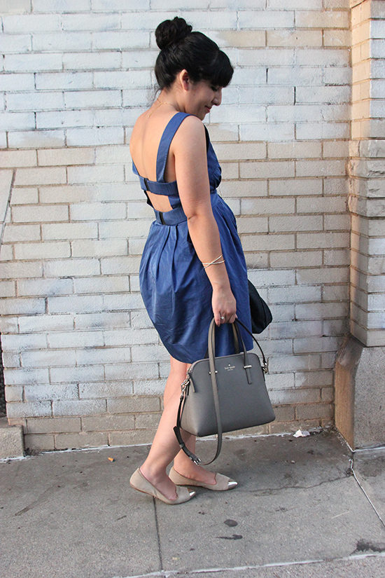 All Saints Blue Cut Out Dress Spring Outfit Inspiration