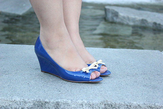 Kate Spade Blue Patent Leather Peep-Toe Wedges | Will Bake for Shoes