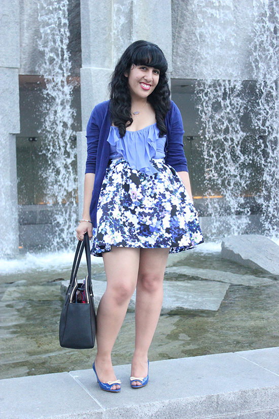 Blue Monochrome Floral Print Skirt Spring Blogger Style | Will Bake for Shoes